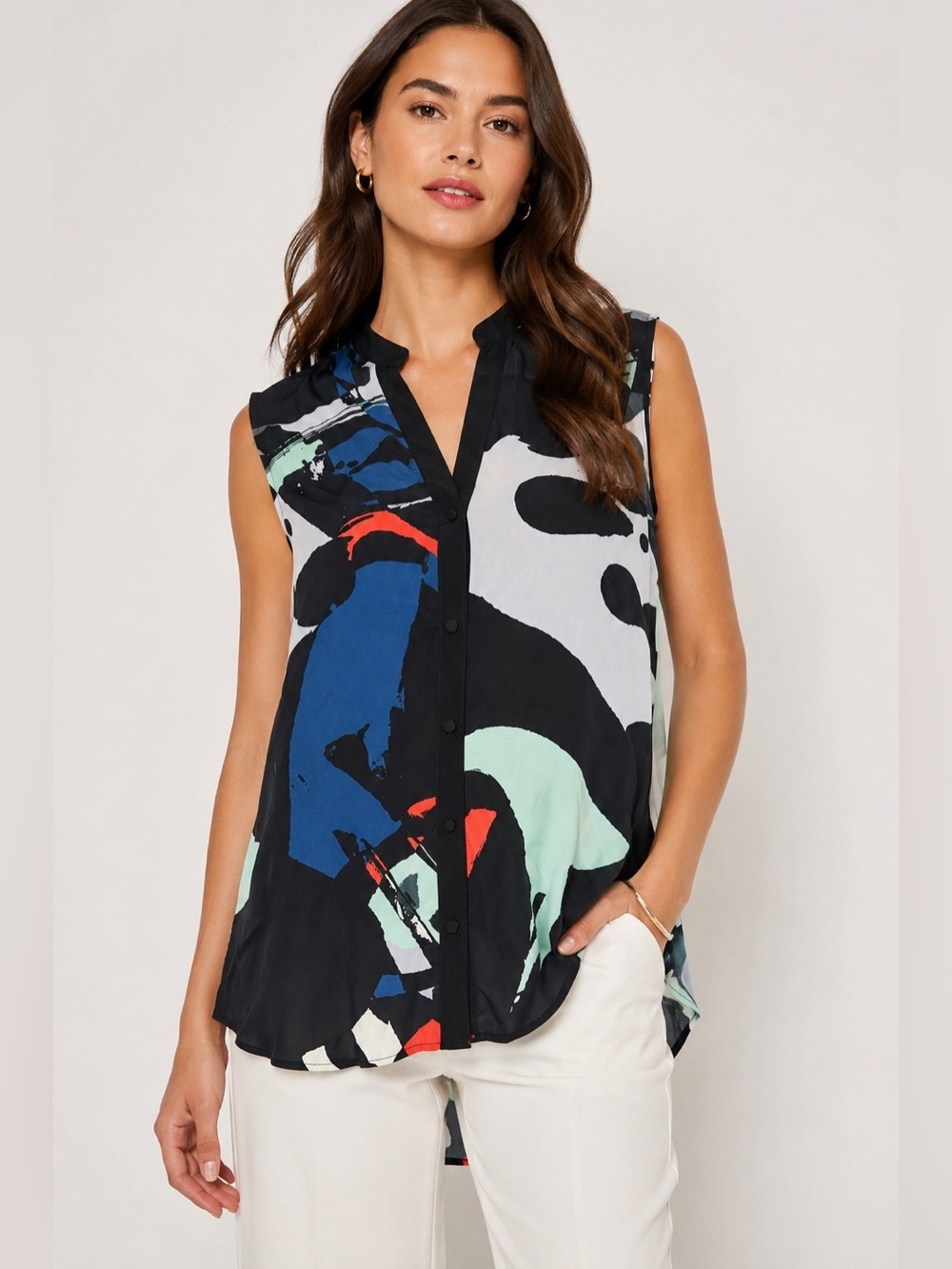 Hunter Bell New York 100% Silk Abstract Print Sleeveless Blouse Sm Made in NYC